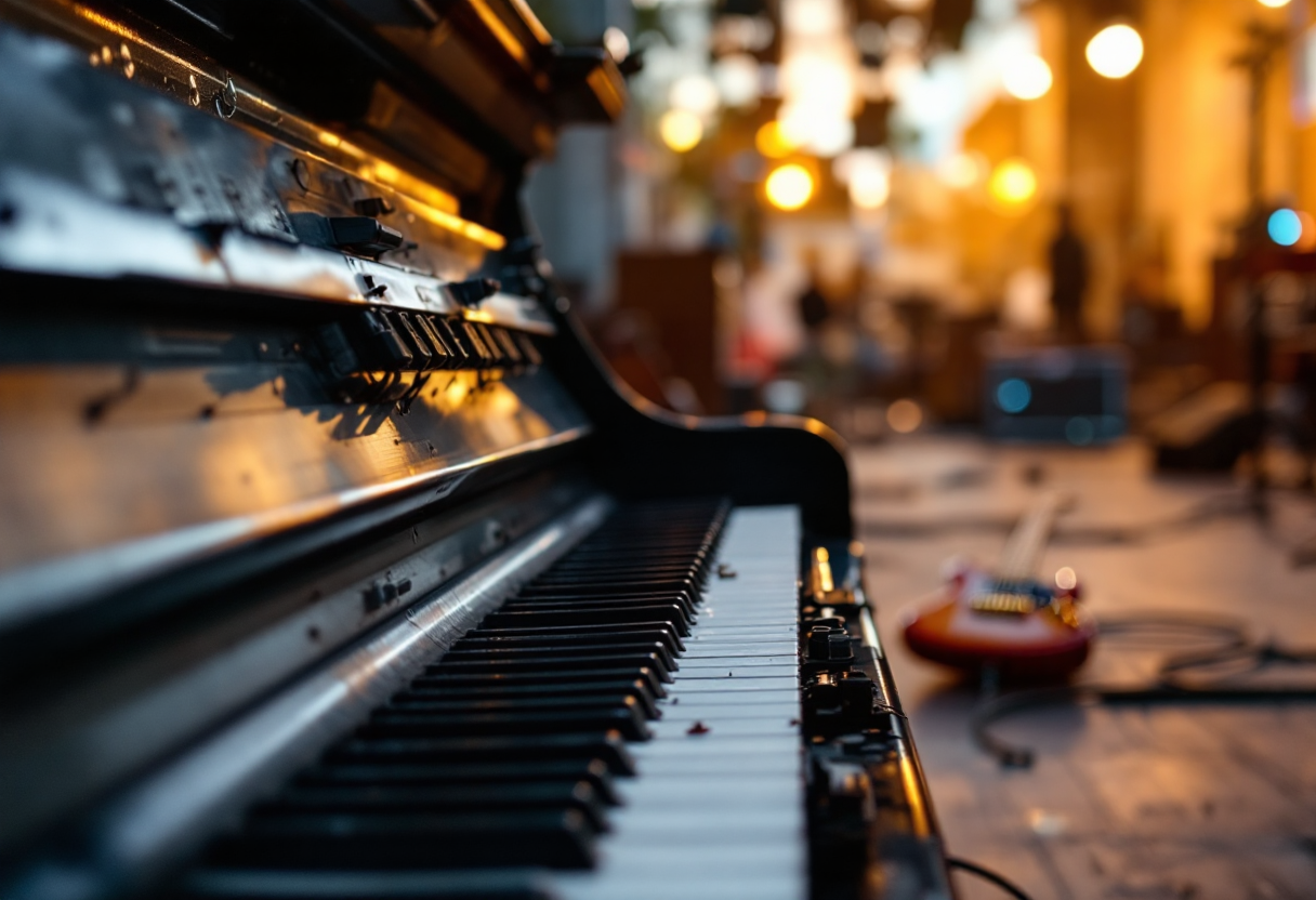 Garth Hudson mentre suona il suo strumento musicale