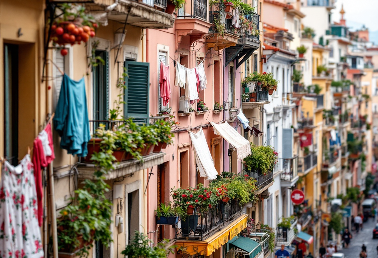 Panorama del Rione Traiano a Napoli con bambini che giocano